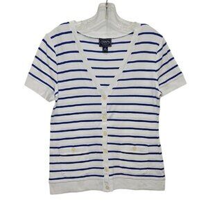 Chaps Classic Striped Button Down Shirt Medium Women's Nautical Beach Coastal